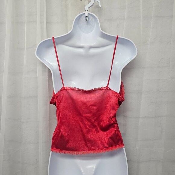 Vintage Legends Tank Y2K Cami Red Lace Satin Floral Sheer Retro M - Picture 5 of 9